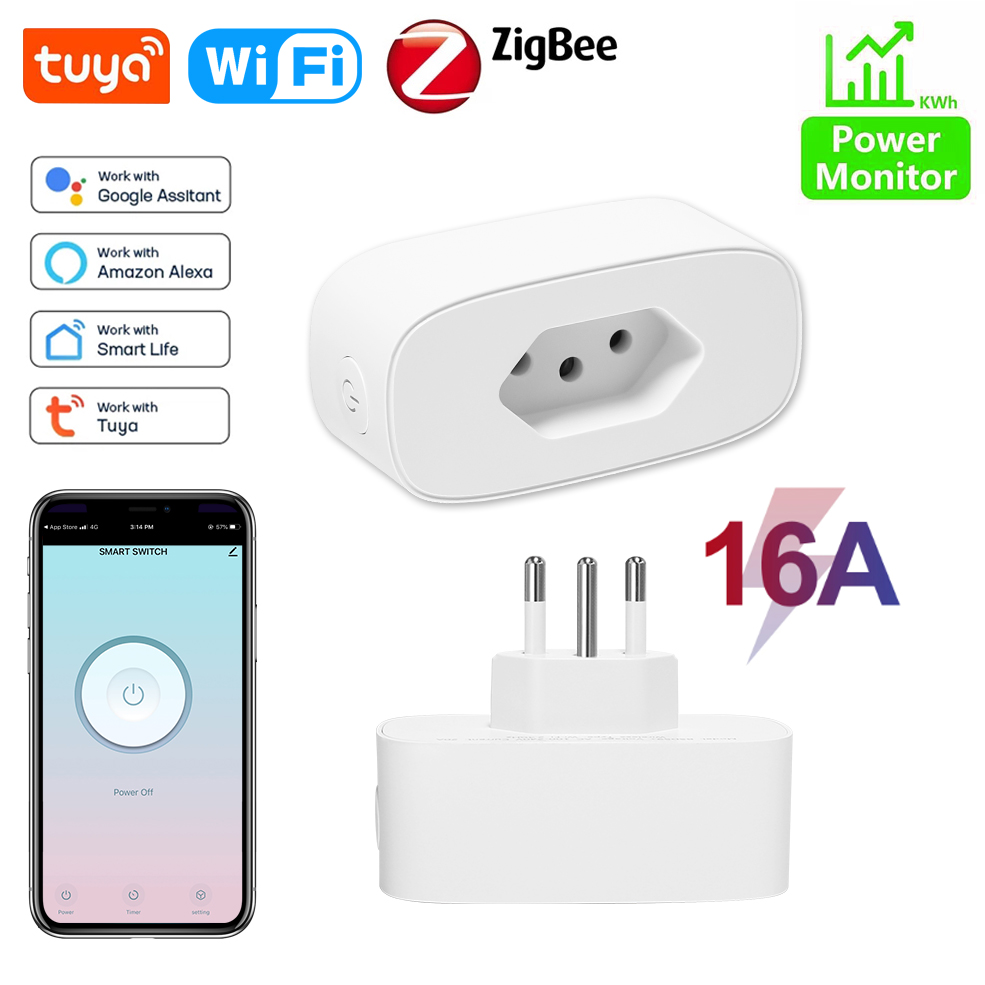 Smart Plug Zigbee 16A - Enchufe Inteligente Tuya Wifi Brasil 16A,