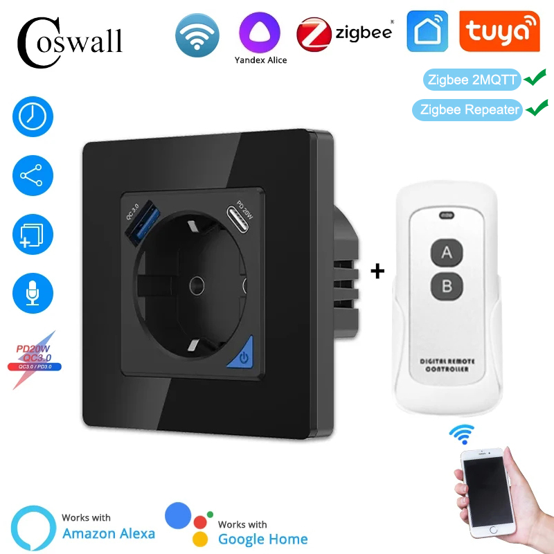 Smart Plug Zigbee 16A - Coswall Alice Glass Zigbee Tuya enchufe
