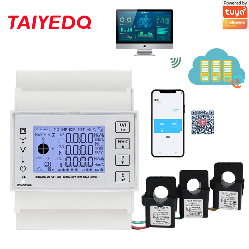 Energy Meter Din Rail Wifi - Medidor de energía multifunción TAC4321CT, carril