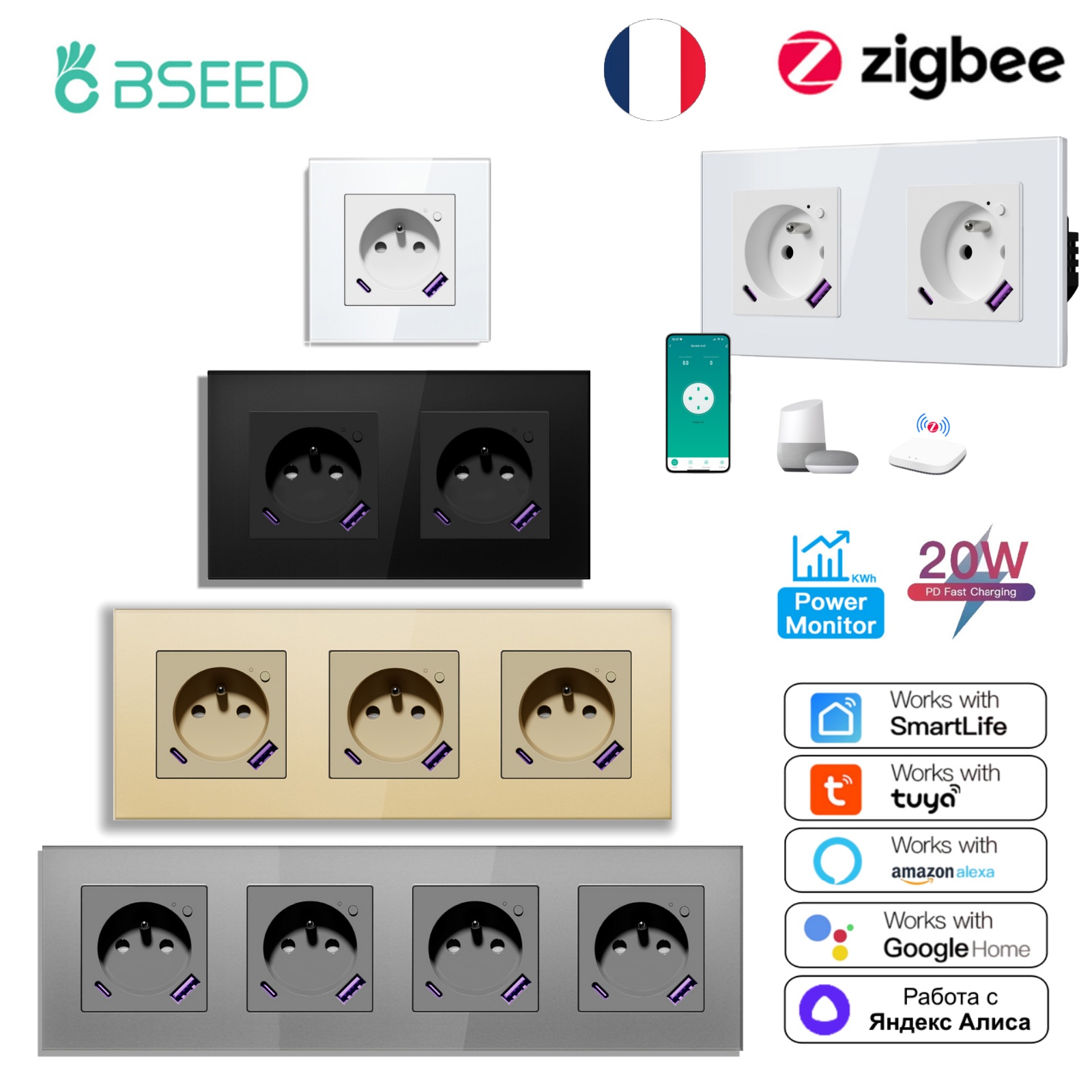 Smart Plug Zigbee 16A - Enchufes inteligentes BSEED Zigbee FR con
