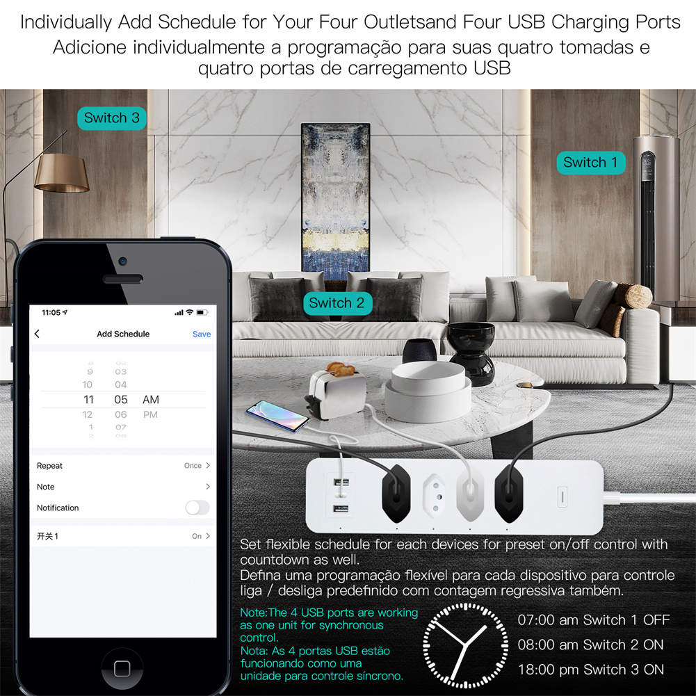 Tira de Alimentación inteligen - Smart Power Strip 4 Outlet Usb reseña y precio