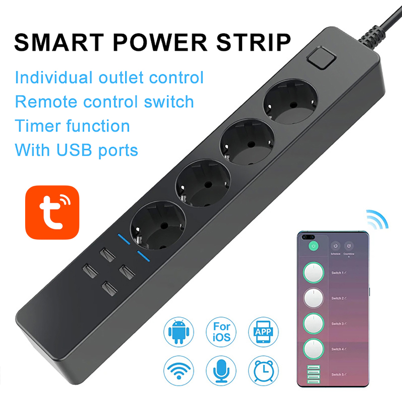Enchufe Inteligente Tuya Wifi  - Smart Power Strip 4 Outlet Usb reseña y precio
