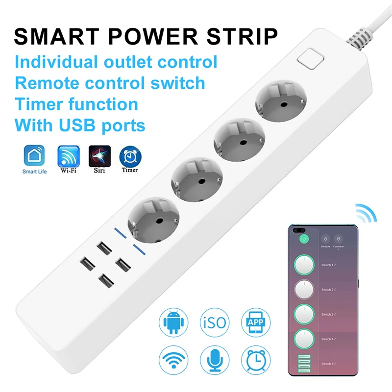 Regleta inteligente WiFi multi - Smart Power Strip 4 Outlet Usb reseña y precio