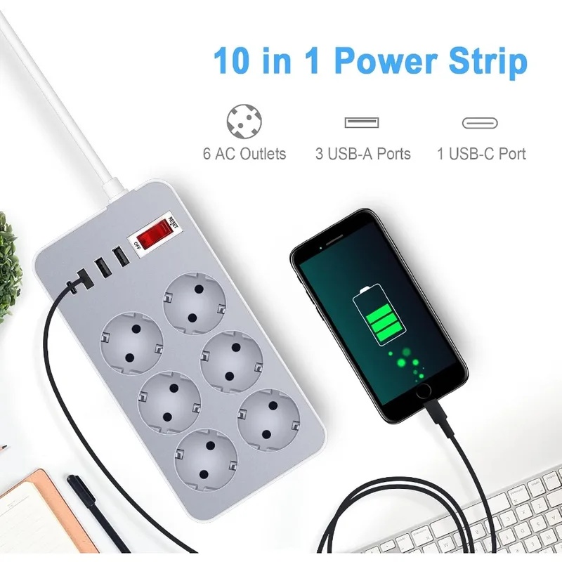 Enchufe múltiple europeo 10 en - Smart Power Strip 4 Outlet Usb reseña y precio